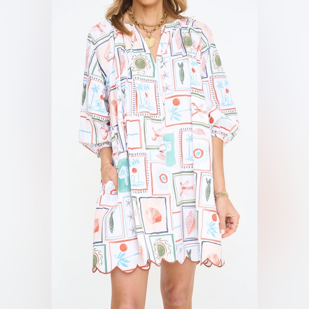 Karlie capri coast novelty print seashell palm tree lobster  mini dress - Picture 2 of 12